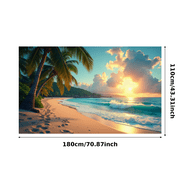 LUUFILx Vibrant Beach Scene Banner with Palm Trees Airplane and Waves Summer Theme Backdrop Decorations Party Supplies Photography Props Beach Party Vacation Decor Happy Gathering