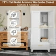 thumbnail image 5 of Metal Armoire Wardrobe Closet, 71 "Tall Clothing Storage Cabinet with Hanging Rods and 1 Drawers, Household Closet Organizers with Adjustable Shelves for Home Office or Gym (White), 5 of 7