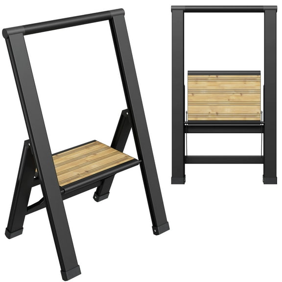 Sorfey 1-Step Folding Step Ladder Slim, Aluminum Foldable Step Stool, Black