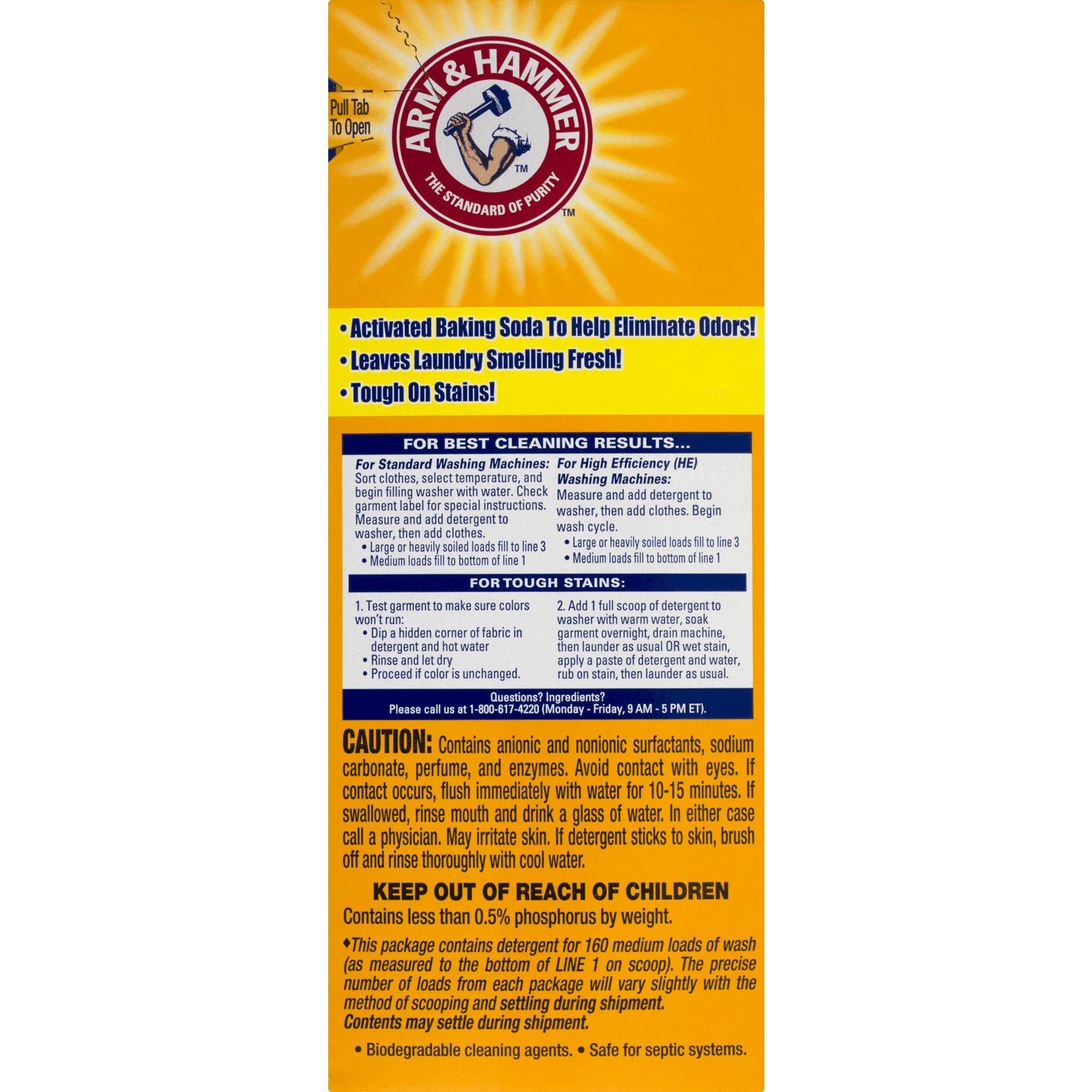 Arm &amp; Hammer Powder Laundry Detergent, Clean Burst, 11.9 lb, Box, 3/Carton