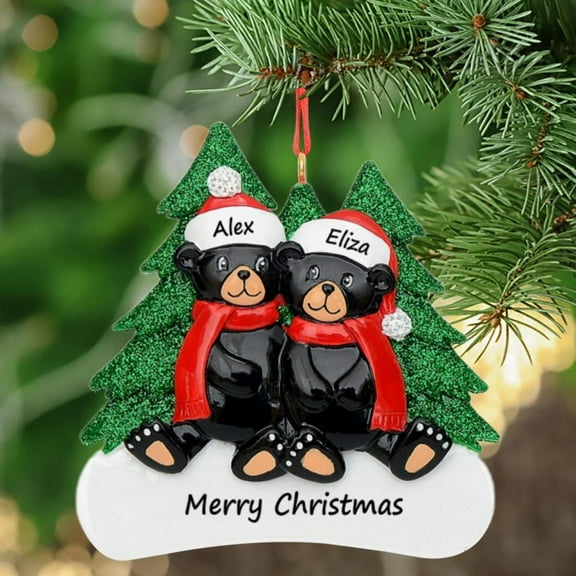 Maxora Personalized Ornament Customize Christmas Ornament Black Bear Family of 2 Free Customize