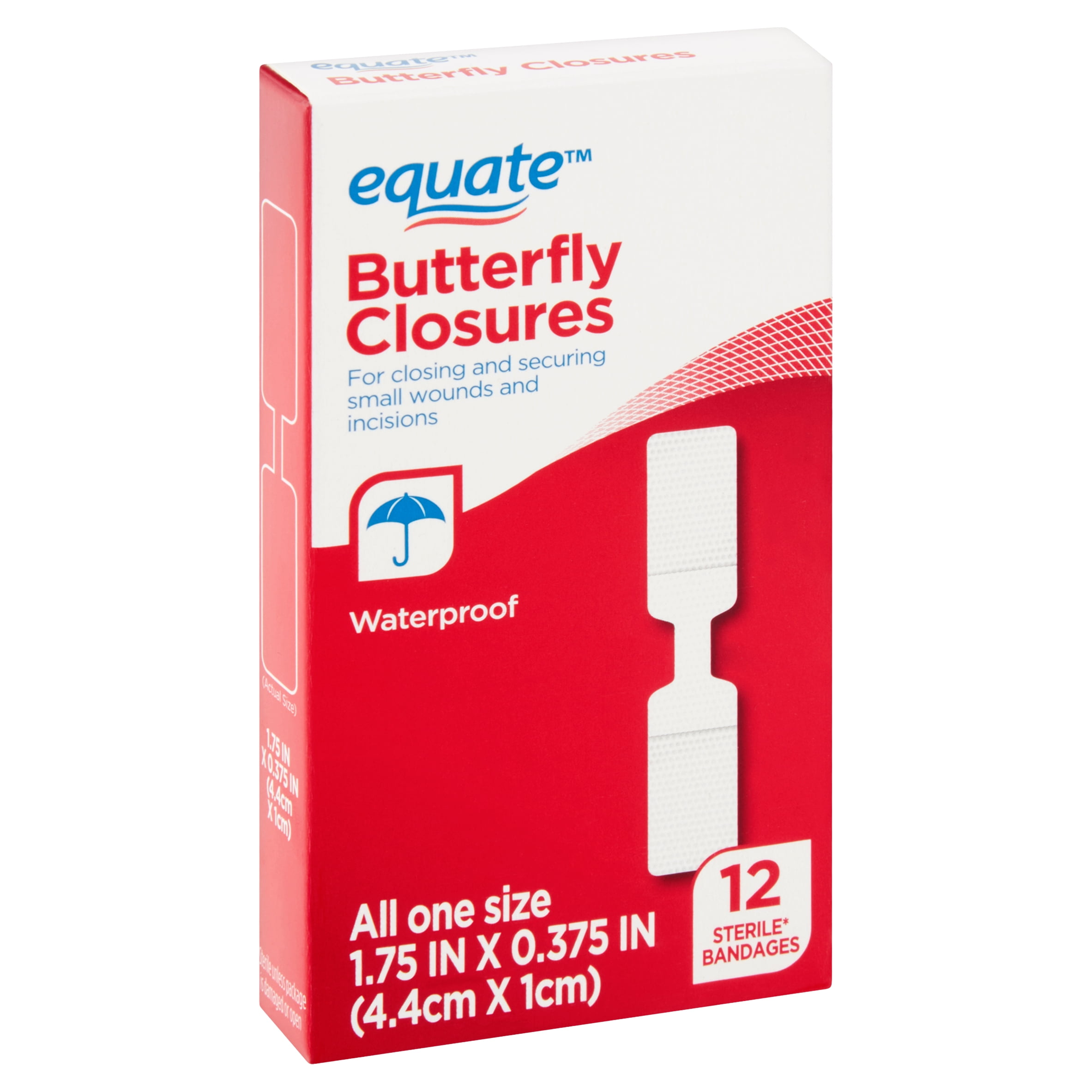 Equate Butterfly Closures Adhesive Bandages One Size, 12 Ct