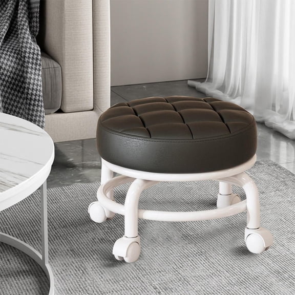 Wheeled Low Stool for Home Use | Rolling Shoe Stool with Casters | Multifunctional Small Seat for Sitting, Working, Sewing | Plastic and Sponge Mobile Stool for Living Room, Bedroom
