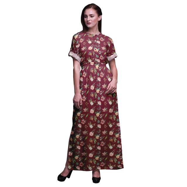 Bimba Robe Longue Maxi en Rayonne à Imprimé Aquarelle de Roses pour Femmes avec Fente Latérale - Petit