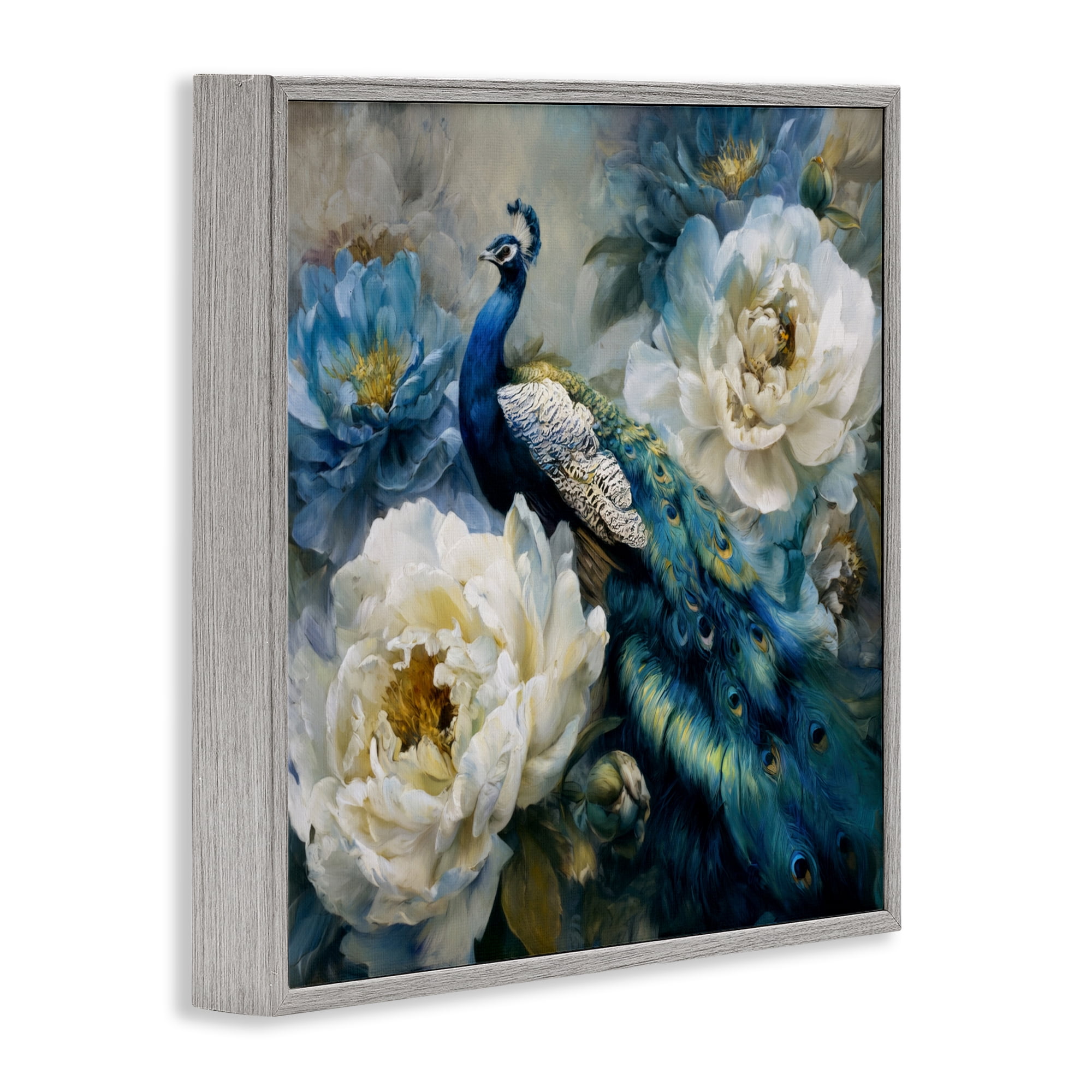 Stupell Industries Pretty Peacock with Roses Gray Framed Giclee Art, design by Tina LeCour