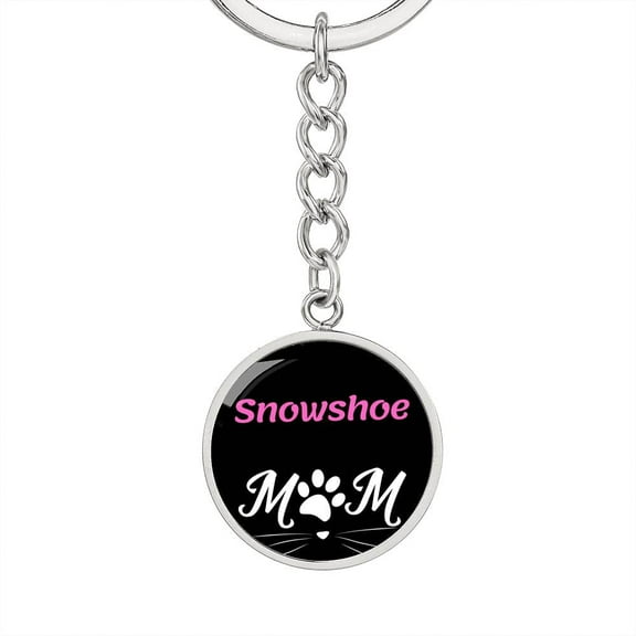 Snowshoe Cat Mom Keychain Stainless Steel or 18k Gold Circle Pendant