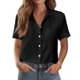 thumbnail image 7 of Solid Button Down Shirts for Women Short Sleeve Bust Pocket V Neck Collared Shirts Summer Business Casual Work Tops, Black XL, 7 of 7