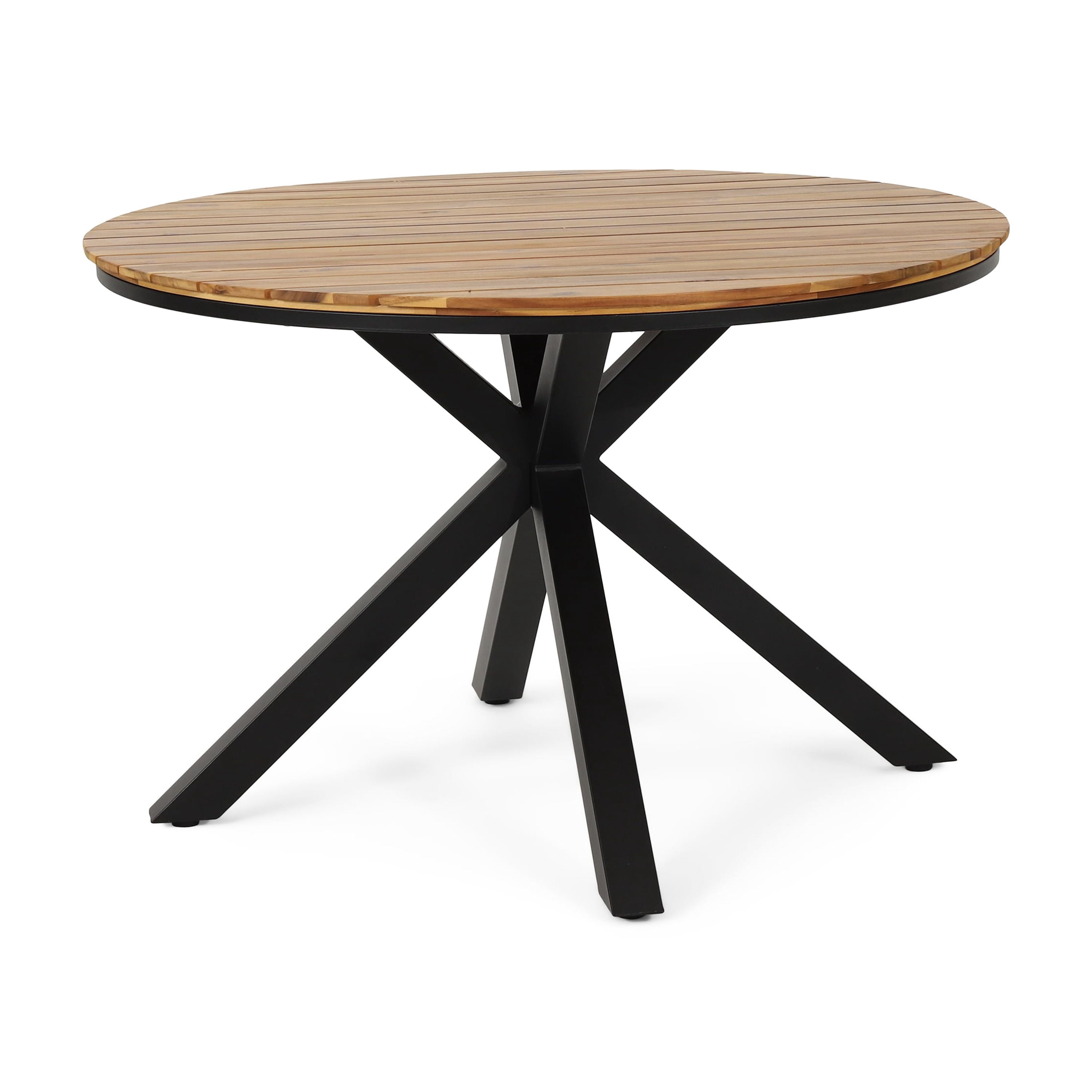 Outdoor Dining Table, Teak Acacia Wood Tabletop and Black Metal Leg for Patio Garden Deck, Teak