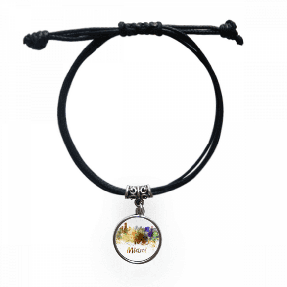 Mia America City Watercolor Bracelet Leather Rope Wristband Black Jewelry