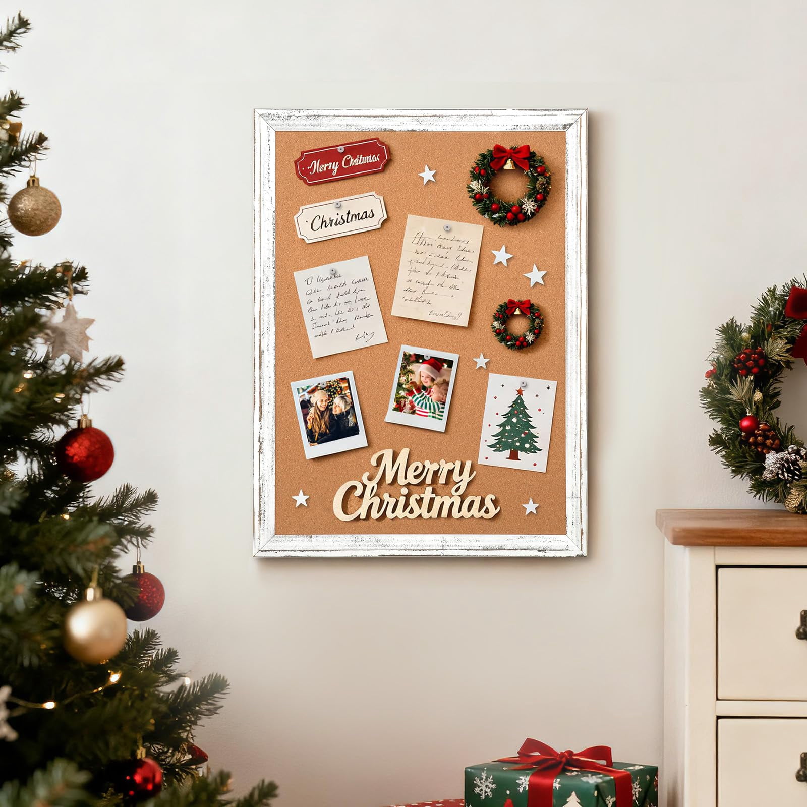 Cork Board Bulletin  24" X 18" Corkboard For Wall Rustic Wooden Frame Decorative Hanging Pin Office Home School Decor
