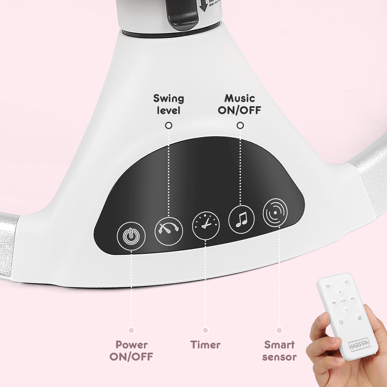 HARPPA Electric Baby Swing for Infants with Remote Control, 5 Sway Speed, Pink