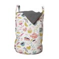 thumbnail image 1 of Colorful Laundry Bag, Pattern of Different Tasty Sweets Cakes Cup of Coffees Candies and Croissant, Hamper Basket with Handles Drawstring Closure for Laundromats, 13" x 19", Multicolor, by Ambesonne, 1 of 4