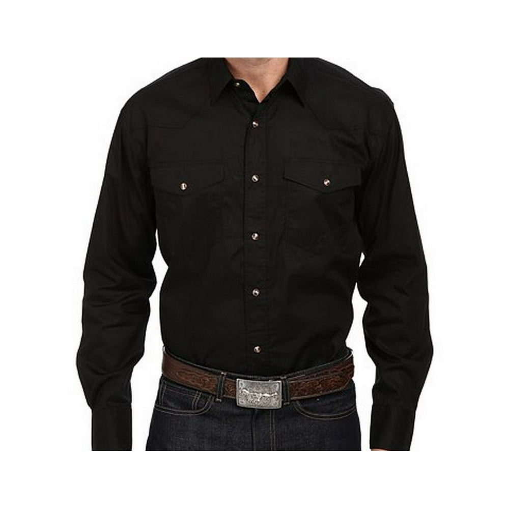 Roper Western Shirt Mens L/S Snap Solid Black 0300102651017 BL