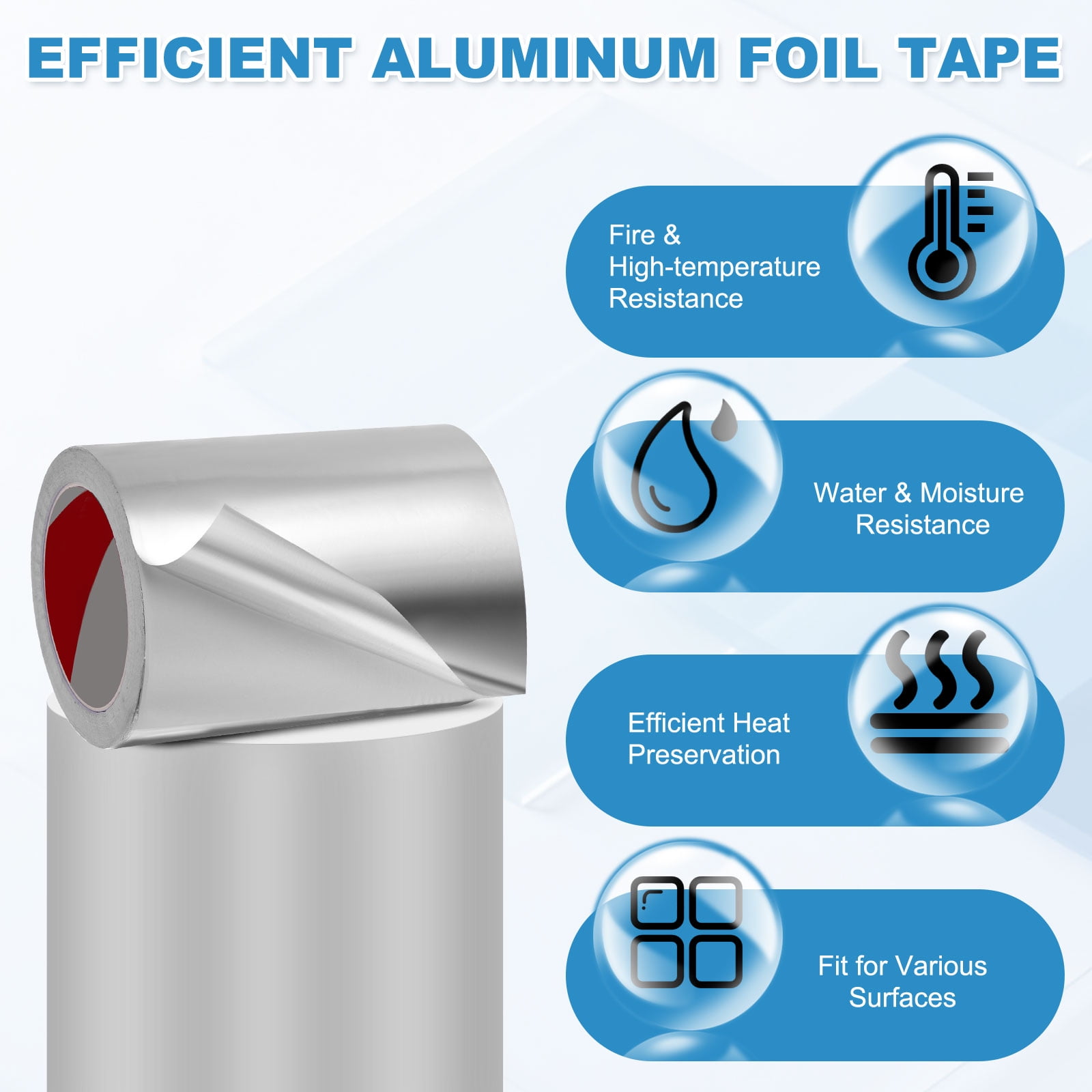 Uxcell 1 Pack Aluminum Foil Tape, 33 Ftx5.9inx2.4mil Heavy Duty HVAC Tape Metal Duct Tapes Heat Resistant Tape Insulation Tapes with Gloves for Air Ductwork, Dryer Vent, HVAC Sealing