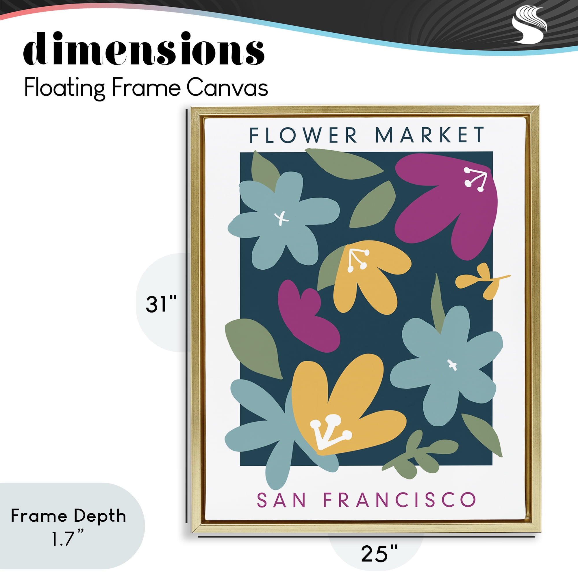 Stupell Industries Whimsical Flower Market Gold Framed Floater Canvas Wall Art, design by Anna Quach