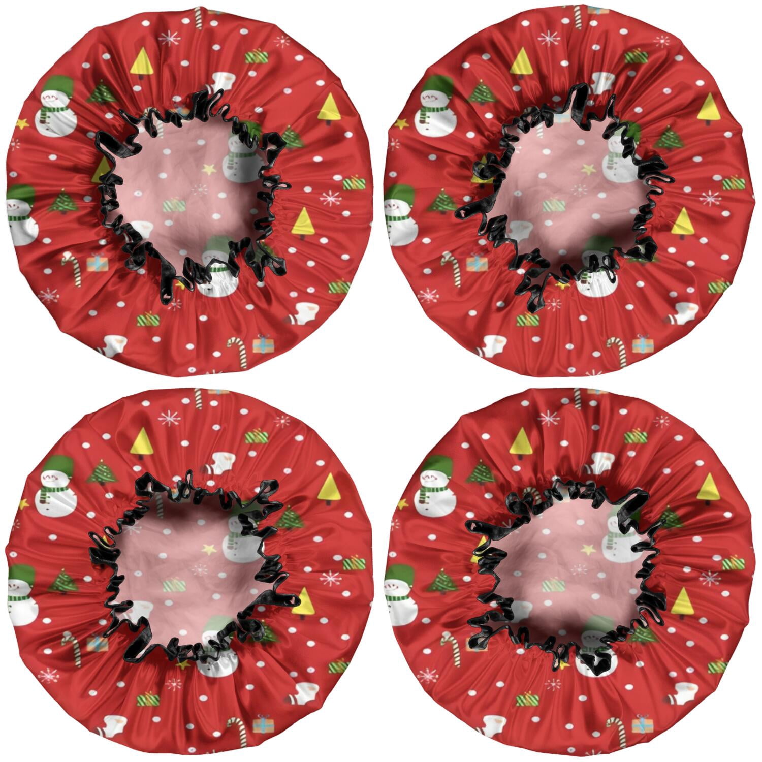 Shower Caps,Red Christmas Snowman Pattern Waterproof Shower Cap for Women 4 Pieces,Double Reusable Hair Cover for Shower PEVA Elastic Stretch Hem