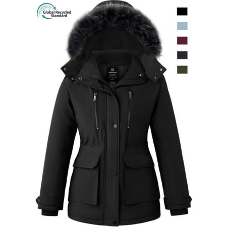 Wantdo Women's Recycled Winter Coat Long Quilted Winter Jacket Thickened Puffer Parka with Removable Hood Black L