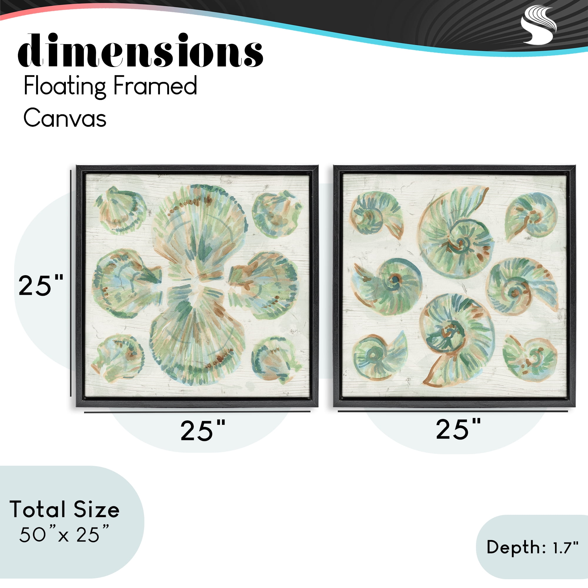 Stupell Industries Saltwashed Seashells Pattern 2 Piece Black Framed Floater Canvas Set, design by June Erica Vess