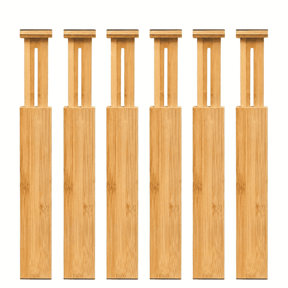 Adjustable Bamboo Drawer Dividers, 6‑Pack Expandable Drawer Organizer for Kitchen, Bedroom, Bathroom, Dresser & Office