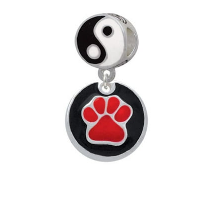 3/4'' Red Paw in Black Circle - Yin Yang Charm Bead