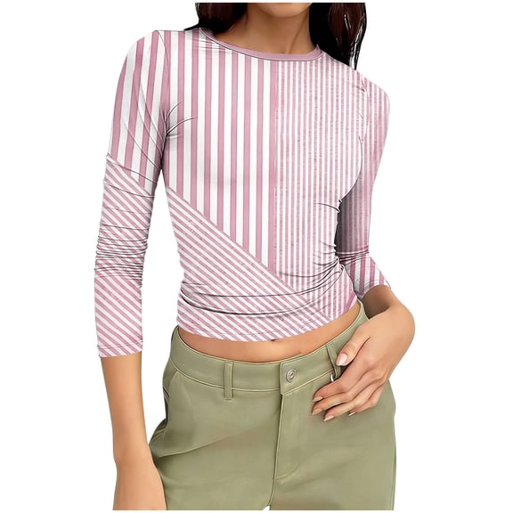 Jsaierl Womens 3/4 Length Sleeve Tops Summer Crew Neck Shirts Trendy Graphic Petite Blouses Work Dressy Tunic Top S-3XL