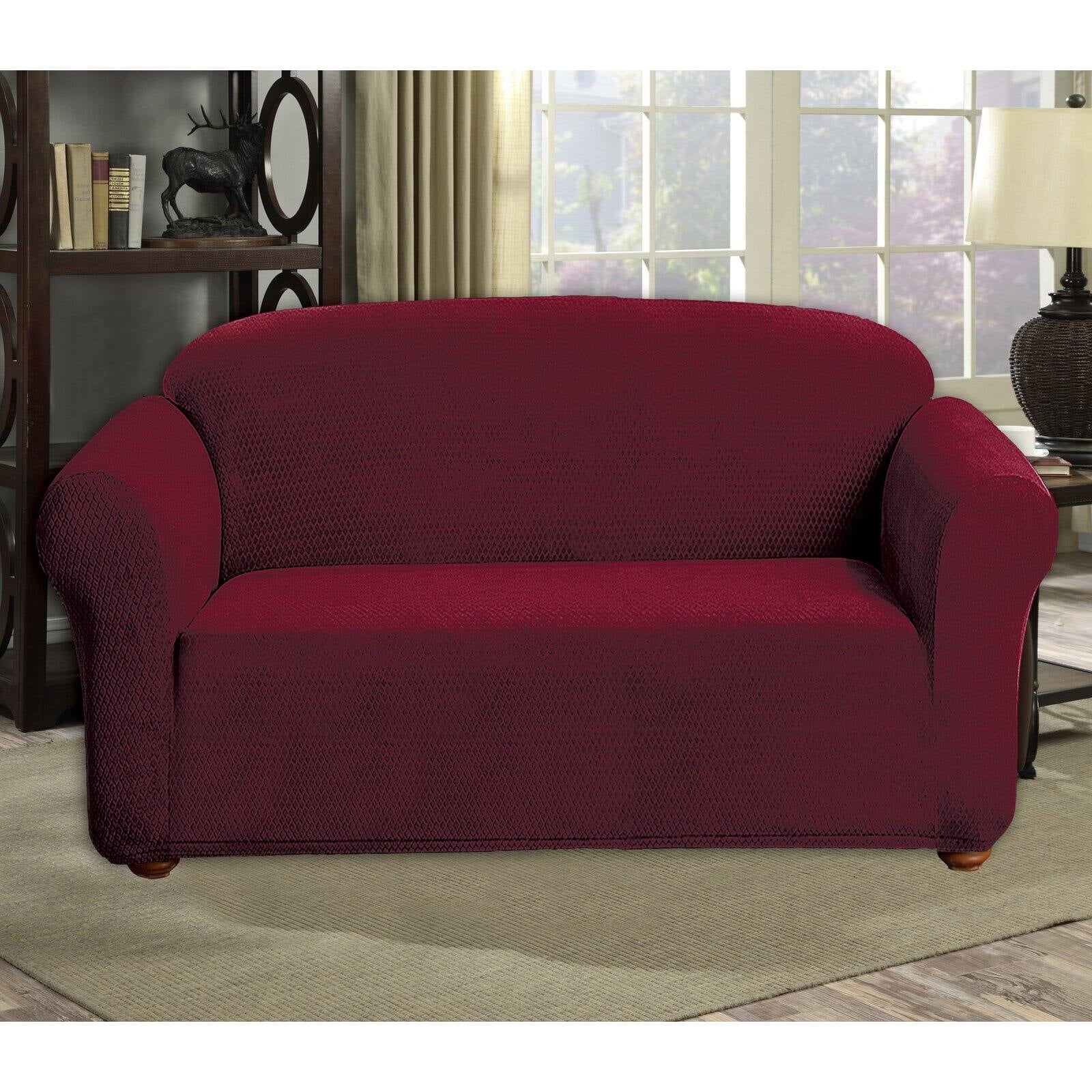 Hayden Diamond Velvet Loveseat Cover in Taupe