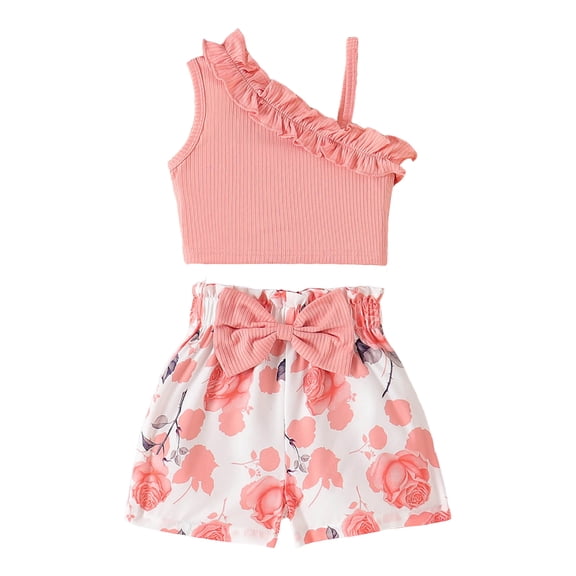 UAYOTSE 2T 3T 4T 5T 6T Girl Clothes Summer Baby Girl Clothes Toddler Baby Girls Summer Clothes Outfits Top Shirt Cute Shorts Set,Sizes 5-6 Years