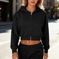 thumbnail image 6 of Cropped Hoodies for Women Casual Long Sleeve Loose Fit Full Zip Sweatshirts Basic Lightweight Tops Athletic Gym Outdoor (L, Black), 6 of 8