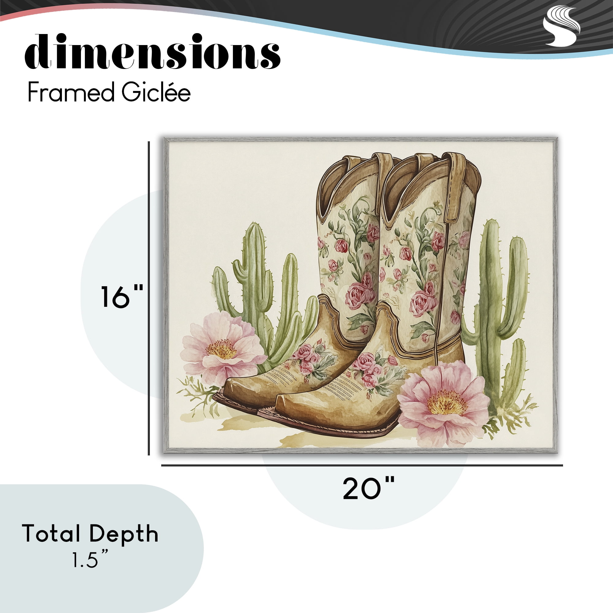 Stupell Industries Floral Boots & Cactuses Gray Framed Giclee Art, design by Heidi Kuntz