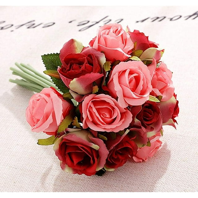 1 ramo de rosas artificiales, arreglo de 12 cabezas, ramo de seda para fiestas en el hogar, oficina, decoración nupcial y de boda