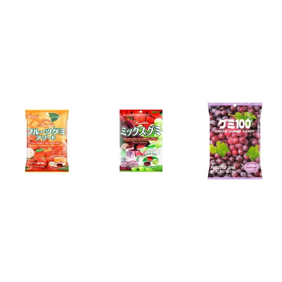 3 Pack Kasugai Gummy Candies, Made in Japan, Gluten Free, Mix 3 Flavor (Assortment,Fruits Mix,Grape Frutia) Plus NineChef Brand Long Handle Coffee Spoon