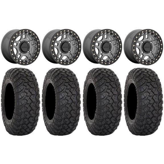 KMC Recon Beadlock 15" Wheels Gunmetal 35" RT320 Tires Sportsman RZR Ranger