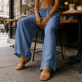 thumbnail image 5 of Jsaierl Women's Linen Wide Leg Palazzo Pants Summer Casual Drawstring Elastic Waist Loose Breathable Trousers, 5 of 13