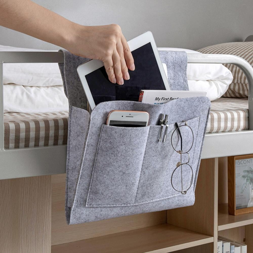 Felt Bedside Storage Bag with Pockets,Bedside Caddy, Convinient Bed Sofa Desk Hanging Organizer for Phone, Magazines, Tablet, Remotes