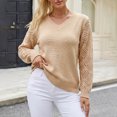 thumbnail image 3 of FRSASU Women's Cropped Sweaters V-Neck Long Sleeve Lightweight Soft Crochet Casual Pullover Knit Sweater Tops Khaki, 3 of 7