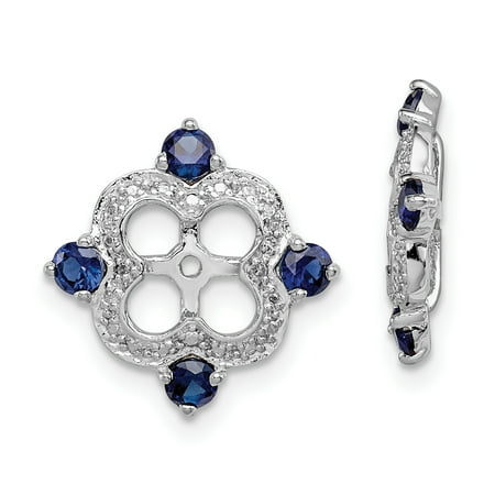 925 Sterling Silver Diamond Created Sapphire Earrings Jacket Birthstone September