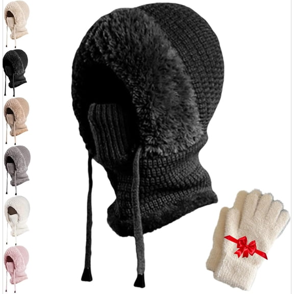 3 in 1 Beanie Hat with Scarf and Mask, Acrylic Blend Plush Lined Winter Wear for Cold Weather, Stretchy Knit Set for Women & Men