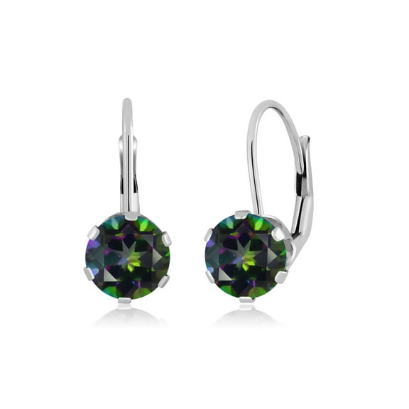Gem Stone King 14K White Gold Green Mystic Topaz Earrings for Women (2.00 Cttw, Round 6MM)