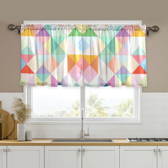 Yayeee Kitchen Curtains Tier Set of 2 Light Filtering 57"x24" Over Sink Window Panels, Abstract Geometric