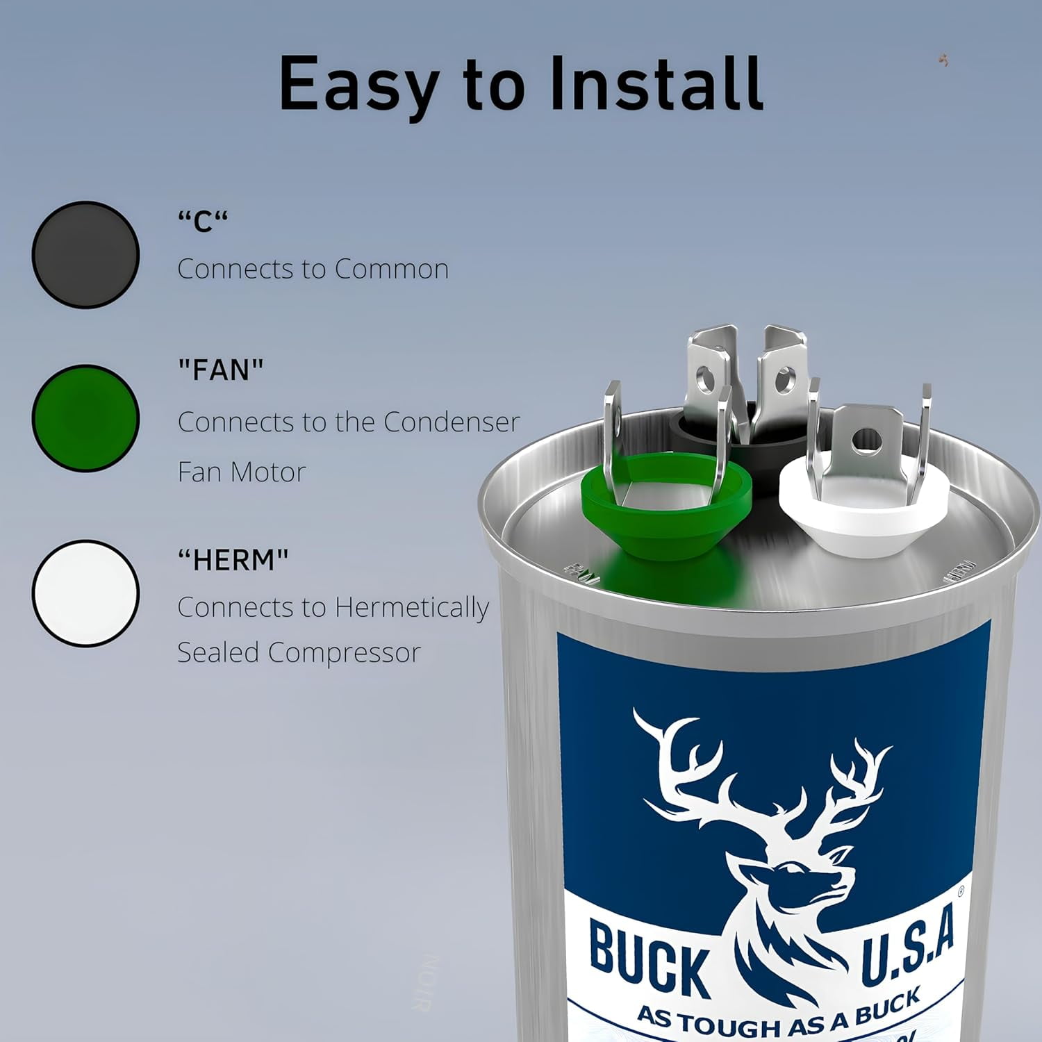 Buck 45+5uF 45/5 MFD ±6% CBB65B Dual Run Round Start Capacitor - Ideal for HVAC Systems, Air Conditioner Unit Fan Motor Start, Heat Pump, & Condenser Straight Cool Applications 370/440VAC 50/60Hz