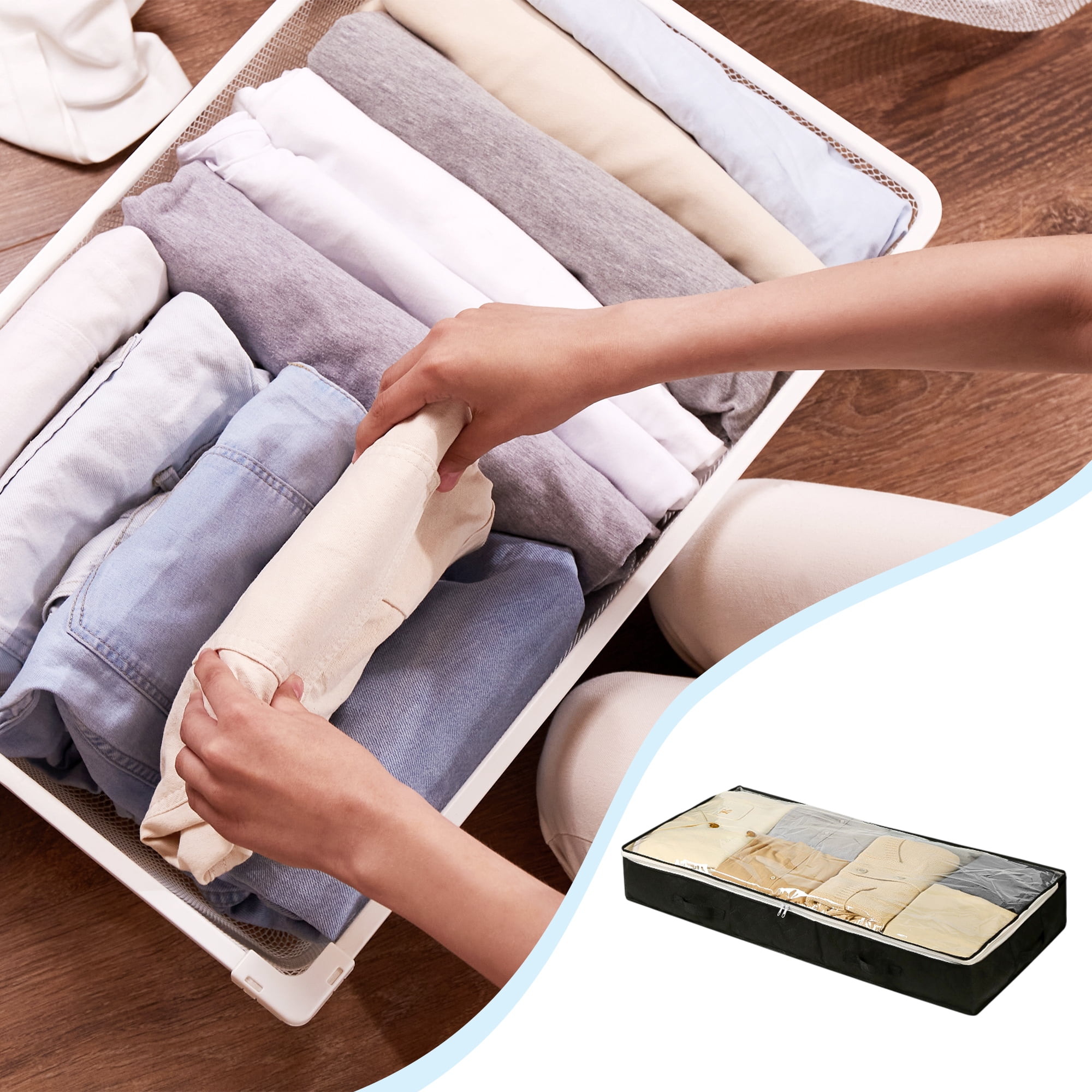 Unique Bargains Foldable Storage Bag Storage Bins 39.37"x19.69"x5.91" 1 Pc Black