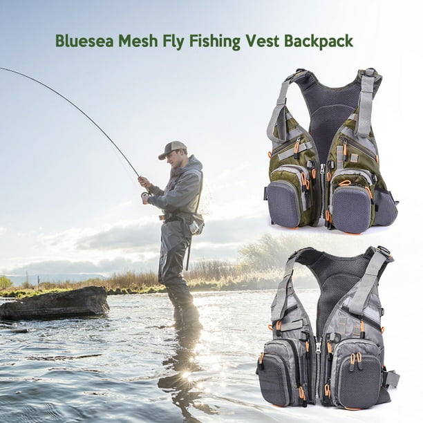 Blusea Mesh Fly Fishing Vest Backpack Breathable Outdoor Fishing Vest Green
