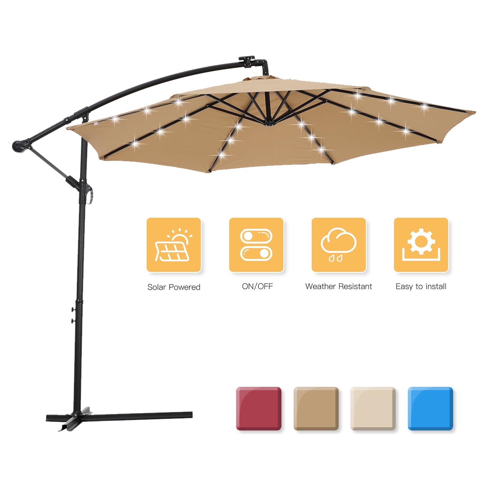 Details about   10ft Solar LED Cantilever Offset Patio Umbrella 360° Rotation Outdoor Tan 