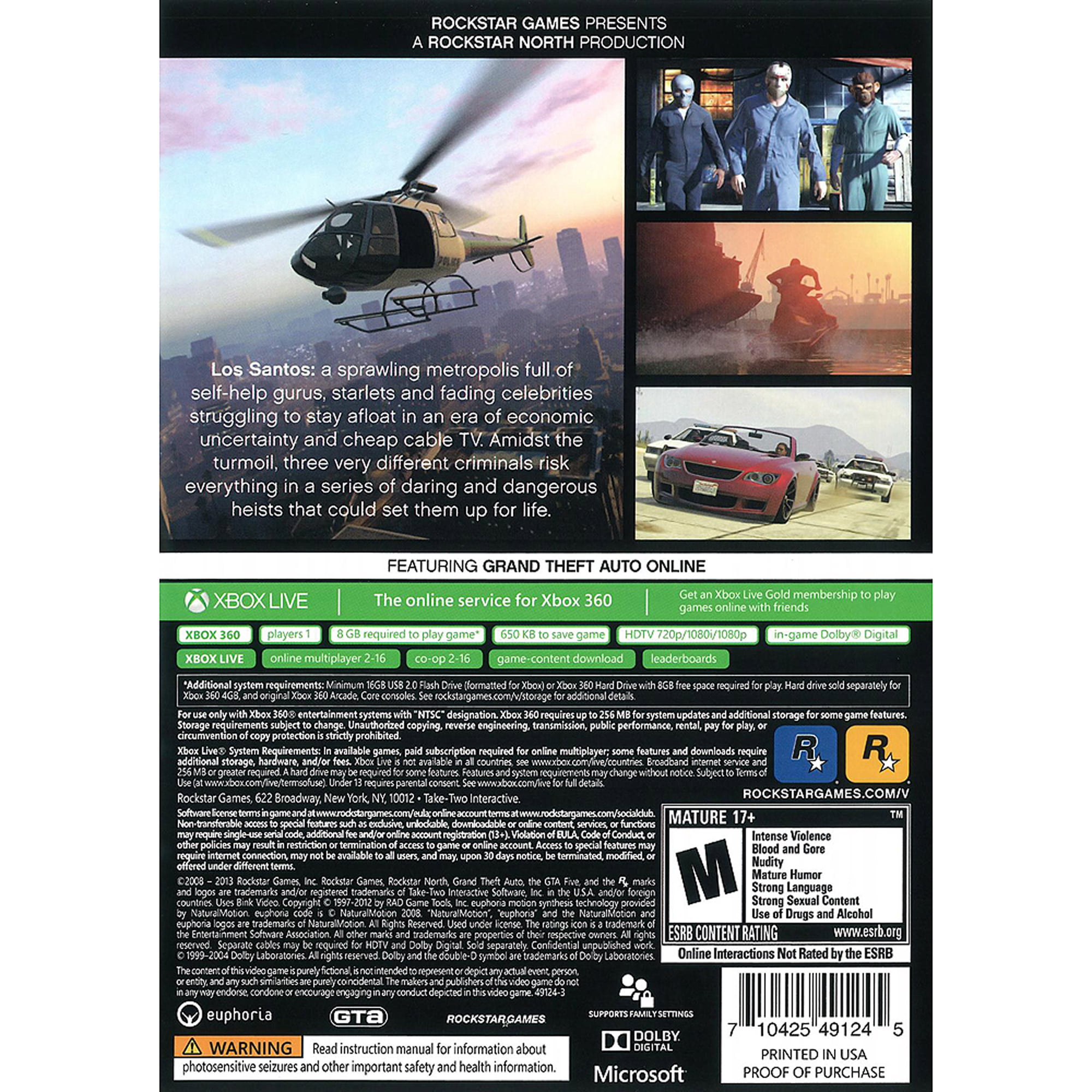 Moskee tumor donker Grand Theft Auto: V - Xbox 360 - Walmart.com