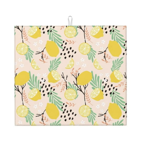 

Uemuo Lemon Leaves Pattern Dish Drying Mat 16*18 inch Absorbent Dish Drainer Kitchen Counter Large Size Dish Drying Pad for Countertops Sinks Draining Racks