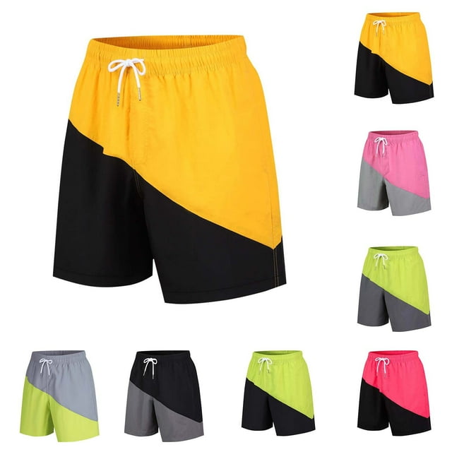 Mrzvby Sports Shorts For Men Splice Color Athleisure Shorts Straight Leg Flat Front Exercise Sweatpants Beach Elastic Drawstring Waist Pants