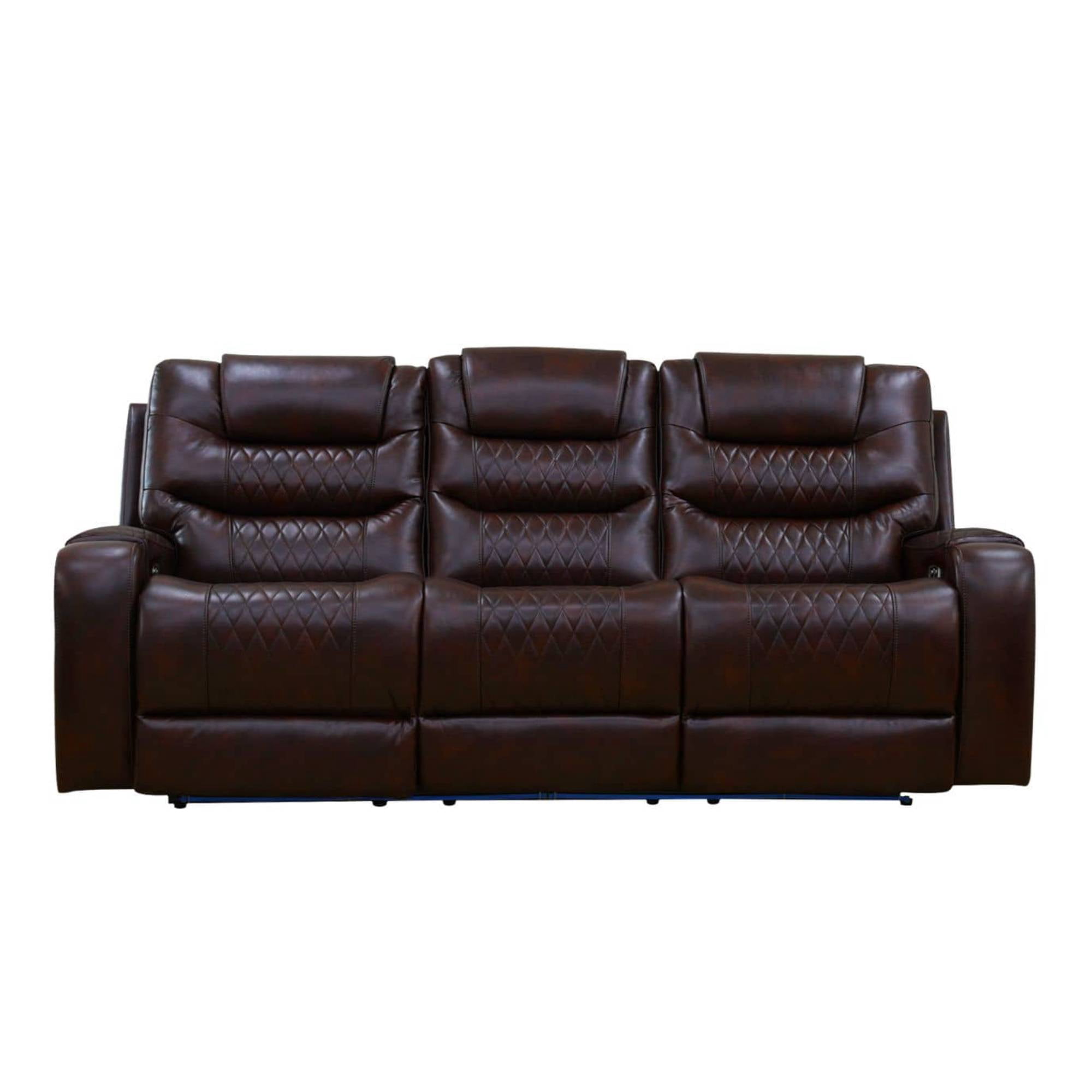 Power Leather Recliner Sofa Set with LED Lights,Living Room Furniture Armchair Chair with USB Ports, Brown