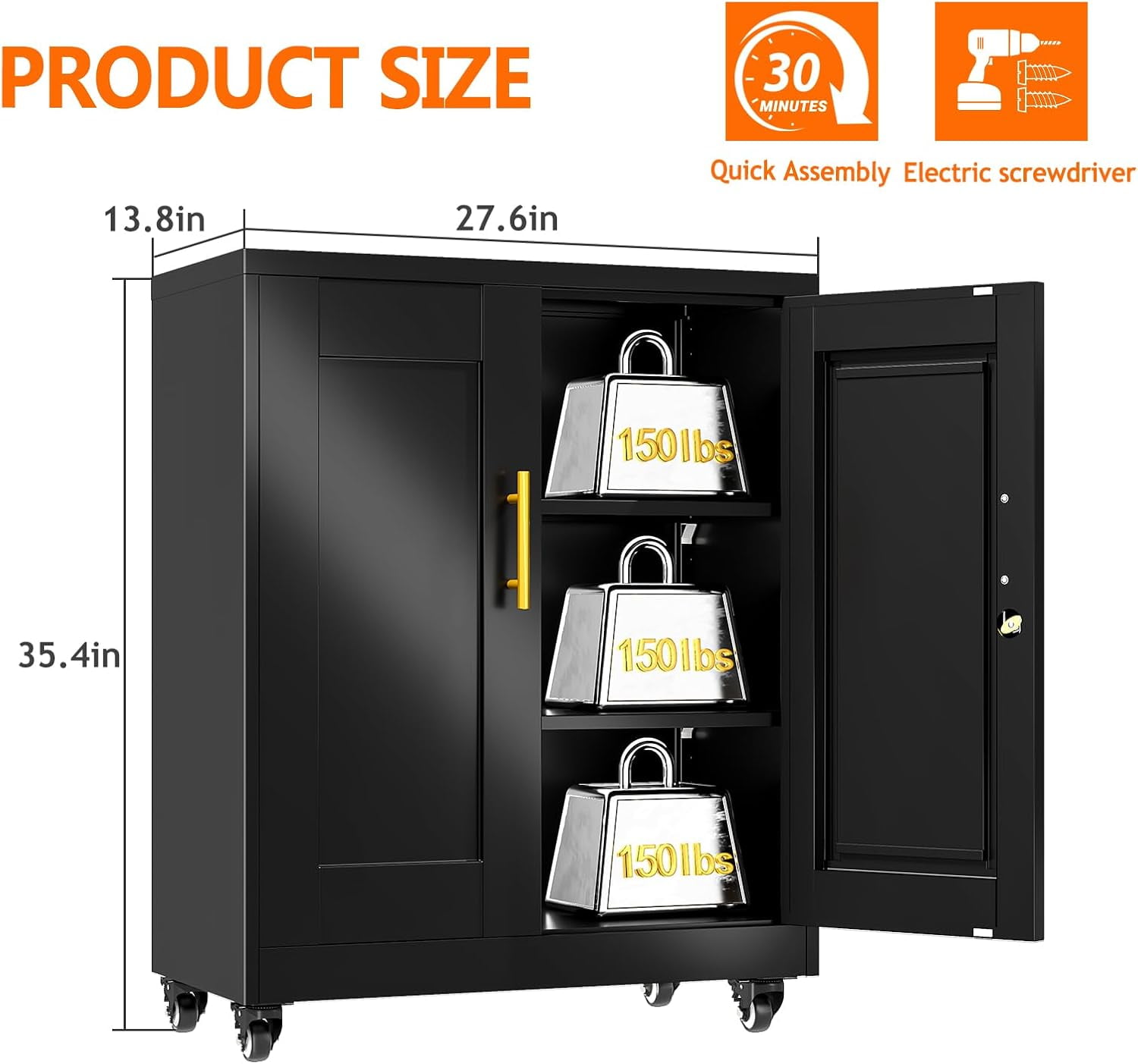 Modern Metal Accent Storage Cabinet with Doors and 2 Adjustable Shelves for Bathroom Home Office Living Room