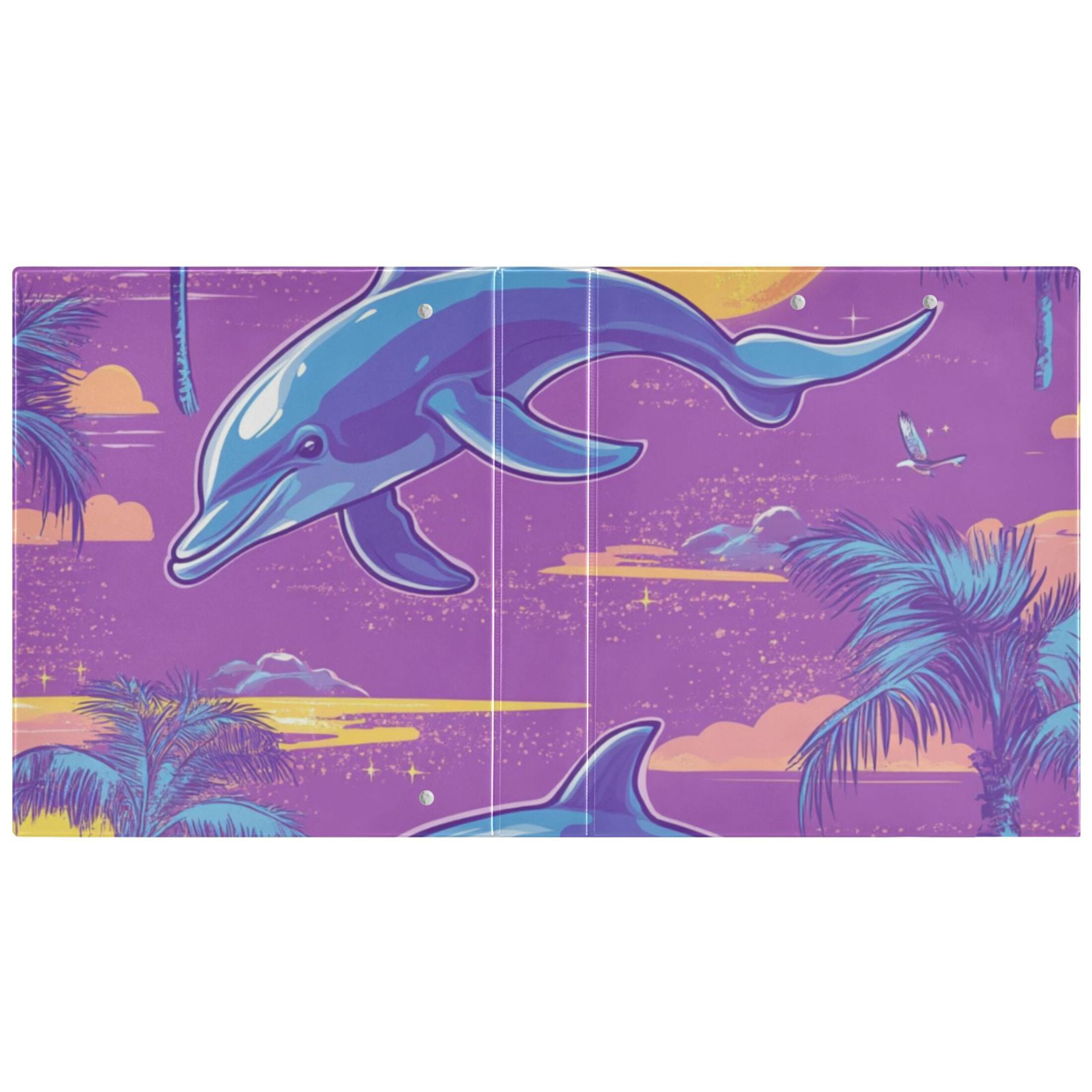 Retro Dolphins Trees 3 Ring Binders 1.5 inch Hardcover File Folders with Interior Pockets A4 Size Organizer for School Office Hospital