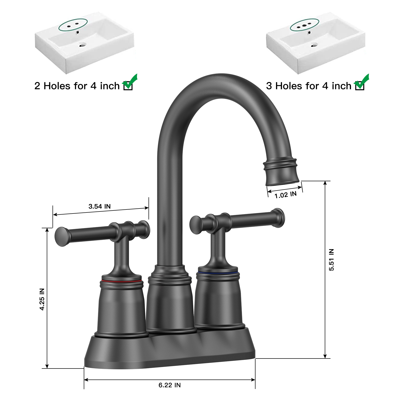 Classical Bathroom Faucets for Sink 2&3 Holes, 4 inch Bathroom Faucet, 360 Swivel Spout Centerset Brushed Nickel Bathroom Faucet with Pop Up Drain and cUPC Lead-Free Hose